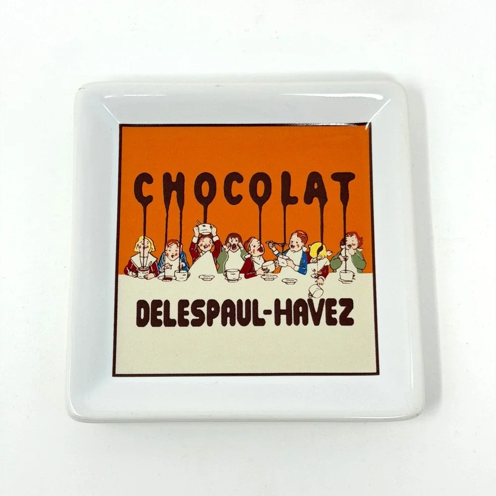 Pottery Barn Chocolate Delespaul Havez Coaster Set 4 Ceramic Cork Back